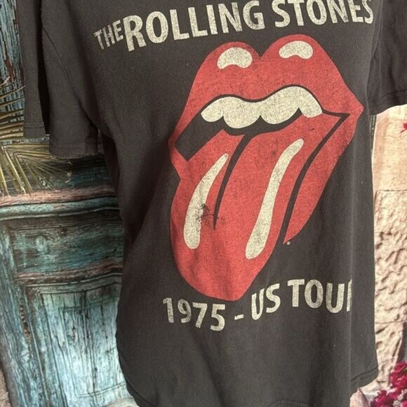 The Rolling Stones black 1975 US Tour T-shirt, size medium, good used condition - Picture 2 of 8